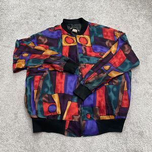 Caribou Vintage 90's Y2K Bomber Jacket Womens Medium Multi Geometric W/ Receipt